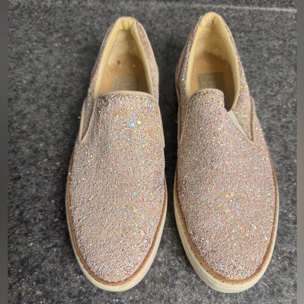 UGG ADLEY POWDER CHUNKY GLITTER LEATHER SLIP-ON SNEAKERS